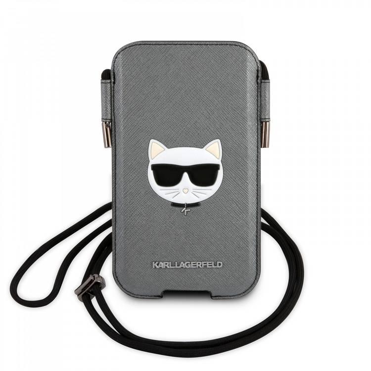 Karl lagerfeld PU Saffiano Pouch With Choupette`s Head Large - Silver