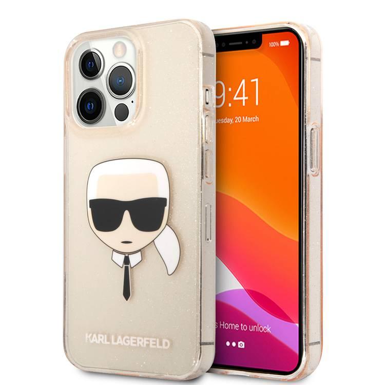 Karl Lagerfeld TPU Full Glitter Karl Head Case For iPhone 13 Pro (6.1 ), Durable, Shockproof, Bumper Protection, Anti-Scratch - Gold