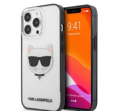 Karl Lagerfeld PC/TPU With Black Outline Choupette Case For iPhone 13 Pro (6.1 ) - Transparent