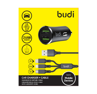 Budi CC627T3B Car Charger + Cable 2 USB Port 12W - Black