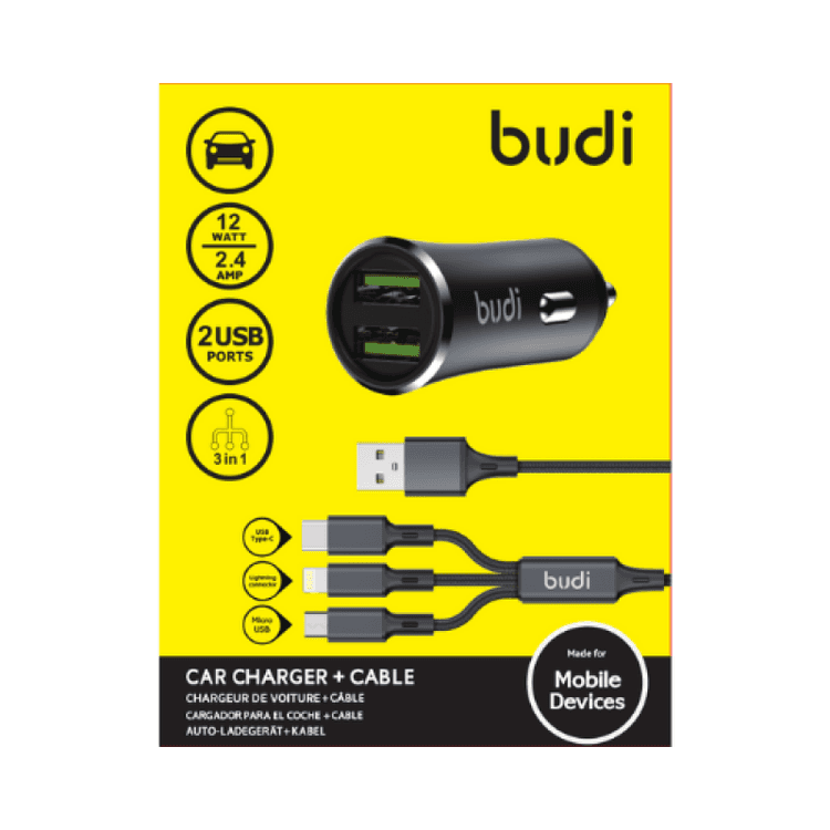 12W Car Charger with 2 USB Ports - CC627T3B Technology Budi