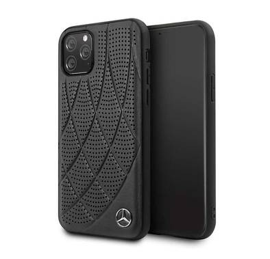 Mercedes-Benz Hard Case Quilted Perforated Genuine Leather For iPhone 11 Pro - Black