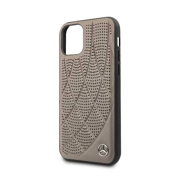 Mercedes-Benz Hard Case Quilted Perforated Genuine Leather For iPhone 11 Pro - Brown