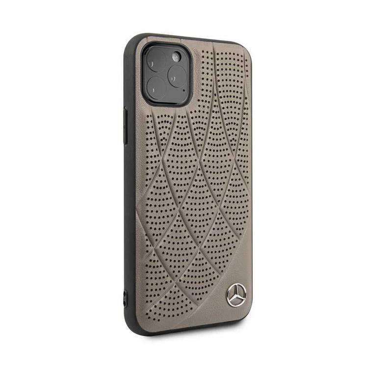 Mercedes-Benz Hard Case Quilted Perforated Genuine Leather For iPhone 11 Pro - Brown