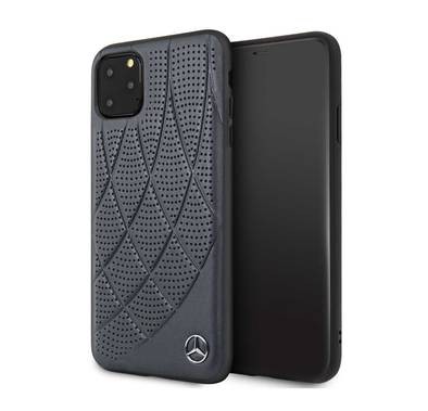 Mercedes-Benz Hard Case Quilted Perforated Genuine Leather For iPhone 11 Pro Max - Blue