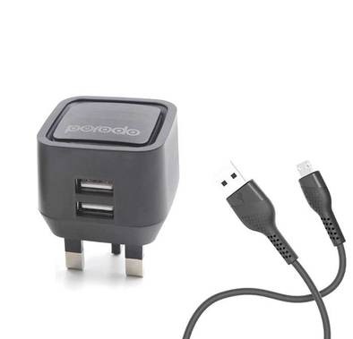 Porodo Dual USB Wall Charger 2.4A with PVC Micro USB Cable 1.2m - Black