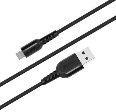 Porodo Metal Braided Micro USB Cable 2.4m - Black