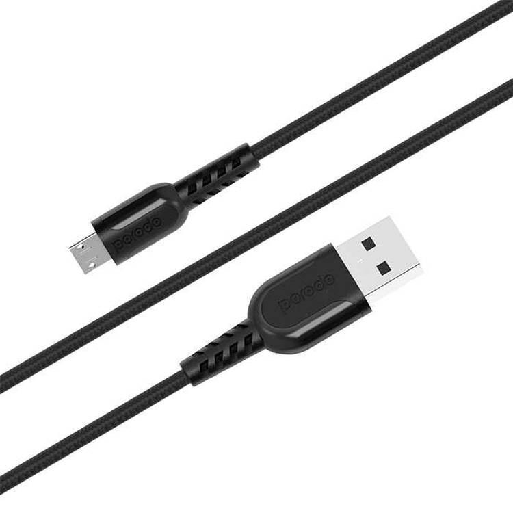 Porodo Metal Braided Micro USB Cable 2.4m - Black