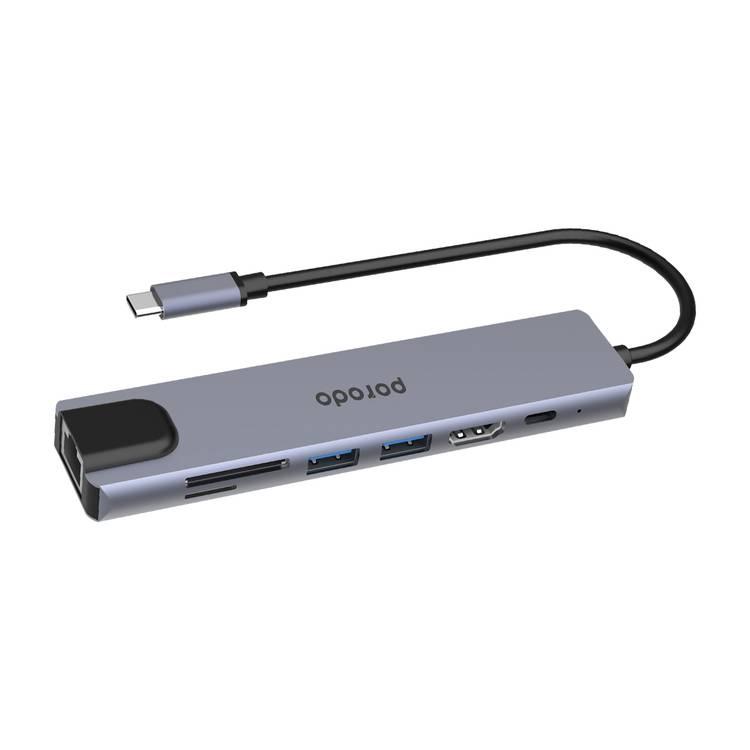 Porodo 7 in 1 Aluminum USB-C Hub 4K HDMI PD 100W - Gray