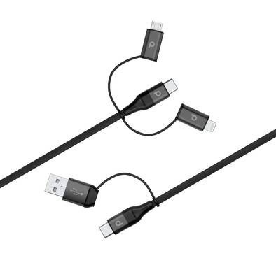 Porodo All in One Aluminum Braided Cable 1.2M 2.4A ( Lightning / Micro USB / Type-C / USB-A ) - Black