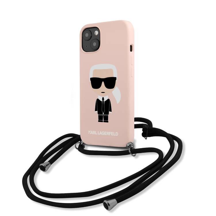 Karl Lagerfeld Liquid Silicone Hard Case With Cord Ikonik For iPhone 13 (6.1 ) - Pink
