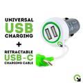 Q2 Power Triple USB Car Charger with Extractable Type-C Cable 3.1A - Black/White