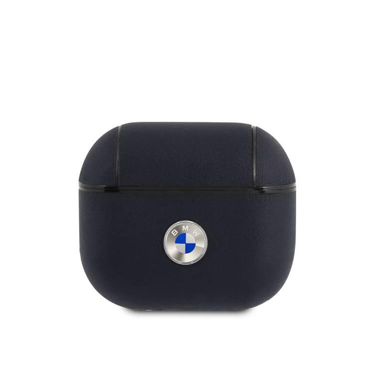 BMW Signature Collection PC Genuine Leather Case with Metal Logo Silver for Airpods 3 - Navy