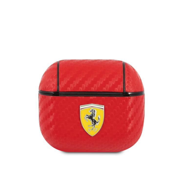 Ferrari PC PU Carbon Yellow Shield Metal Logo Case for Airpods 3 - Red