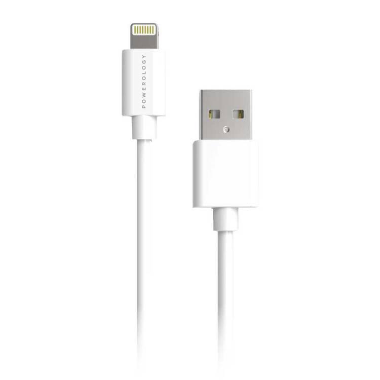 Powerology PVC Lightning Cable 1.2M, Fast Charging, Data Sync, Super Durable, Compatible with iPads, iPhones and Airpods/Airpods Pro (White)