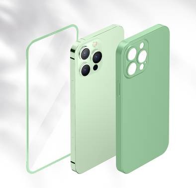 Green Lion 360 Carsaca Plus Case with Normal HD Glass for iPhone 13 Pro - Light Green Lion