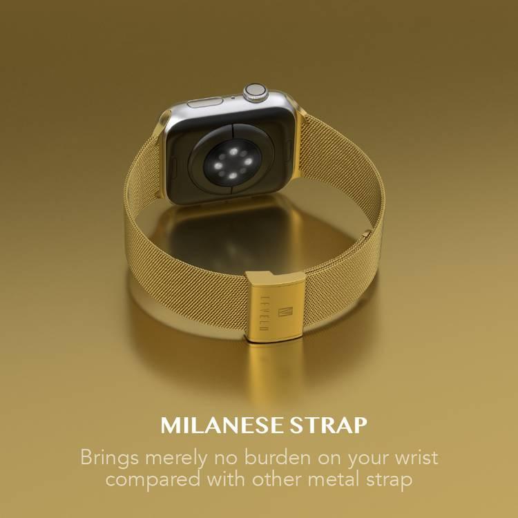 LEVELO Double Milanese Watch Strap Compatible for Apple Watch 42mm/44mm/45mm | Stainless Steel Replacement Band | Adjustable Magnetic Loop Strap for Watch Series 7/SE/6/5 - Gold