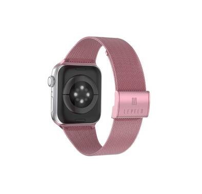 LEVELO Double Milanese Watch Strap Compatible for Apple Watch 42mm/44mm/45mm | Stainless Steel Replacement Band | Adjustable Magnetic Loop Strap for Watch Series 7/SE/6/5 - Rose Pink