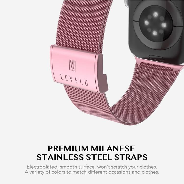 LEVELO Double Milanese Watch Strap Compatible for Apple Watch 42mm/44mm/45mm | Stainless Steel Replacement Band | Adjustable Magnetic Loop Strap for Watch Series 7/SE/6/5 - Rose Pink