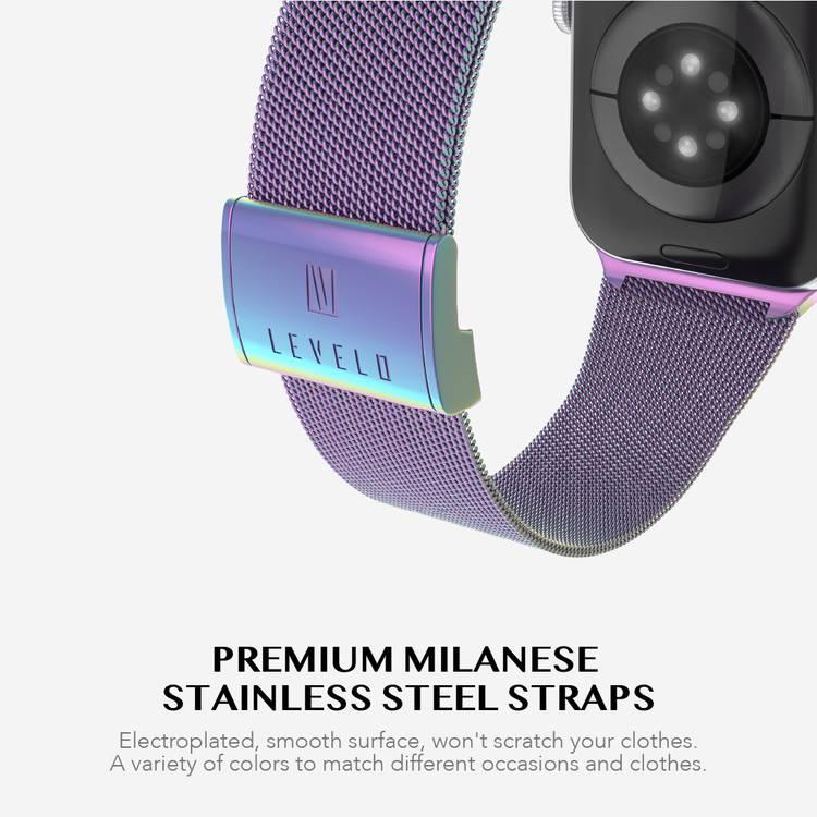 LEVELO Double Milanese Watch Strap Compatible for Apple Watch 38mm/40mm/41mm | Stainless Steel Replacement Band | Adjustable Magnetic Loop Strap for Watch Series 7/SE/6/5 - Iridescent