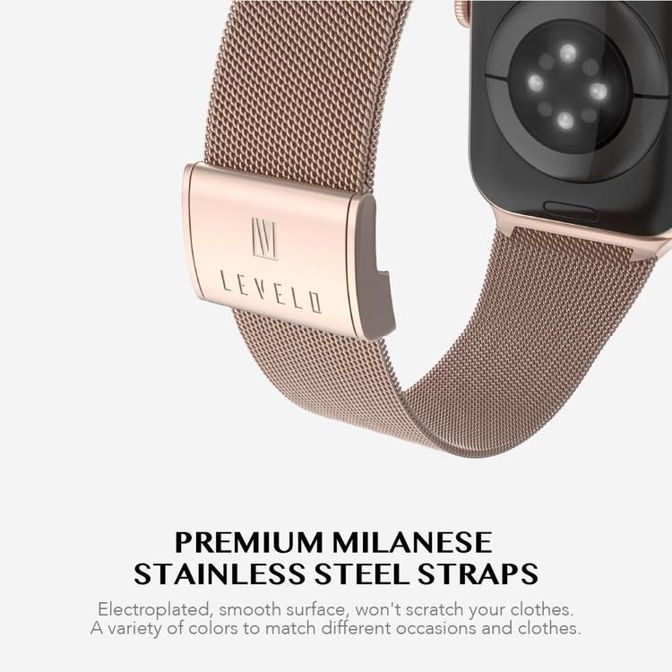 LEVELO Double Milanese Watch Strap Compatible for Apple Watch 38mm/40mm/41mm | Stainless Steel Replacement Band | Adjustable Magnetic Loop Strap for Watch Series 7/SE/6/5 - Retro Golden