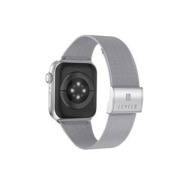 LEVELO Double Milanese Watch Strap Compatible for Apple Watch 38mm/40mm/41mm | Stainless Steel Replacement Band | Adjustable Magnetic Loop Strap for Watch Series 7/SE/6/5 - Silver