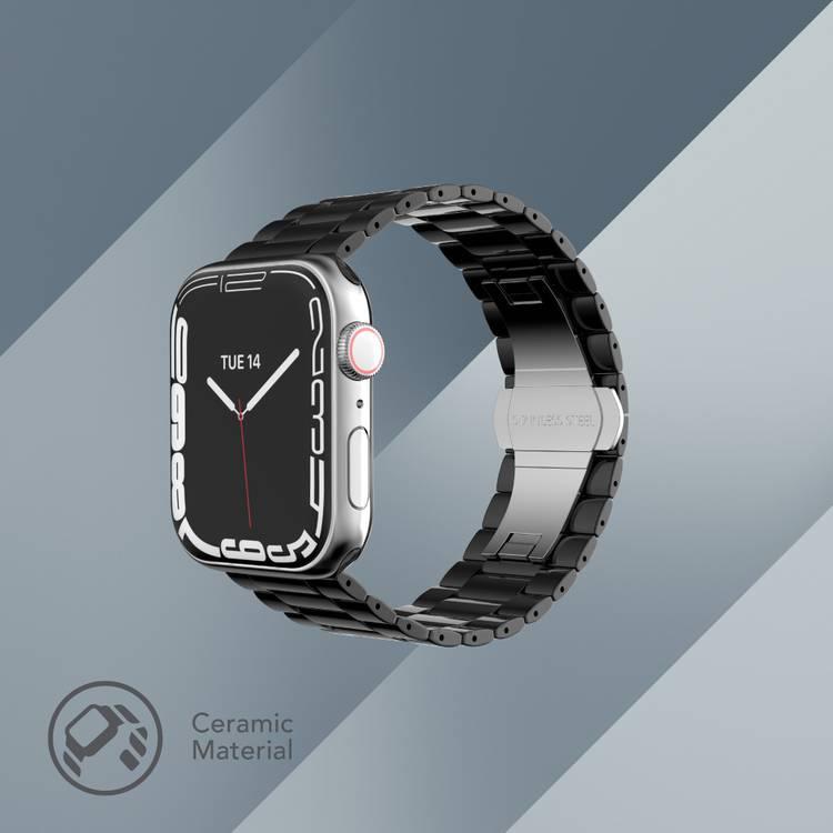 LEVELO Nocturne Three Strain Ceramic Watch Strap Compatible for Apple Watch 38mm/40mm/41mm | Quick Release Replacement Watch Band|Butterfly Clasp for Watch Series 7/SE/6/5 - Black