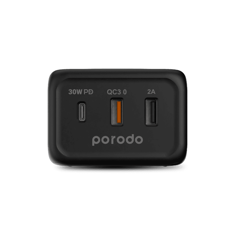 Porodo PD-FWCH005-BK Desktop Charger with 3-Ports Fast Wireless Charger - Black