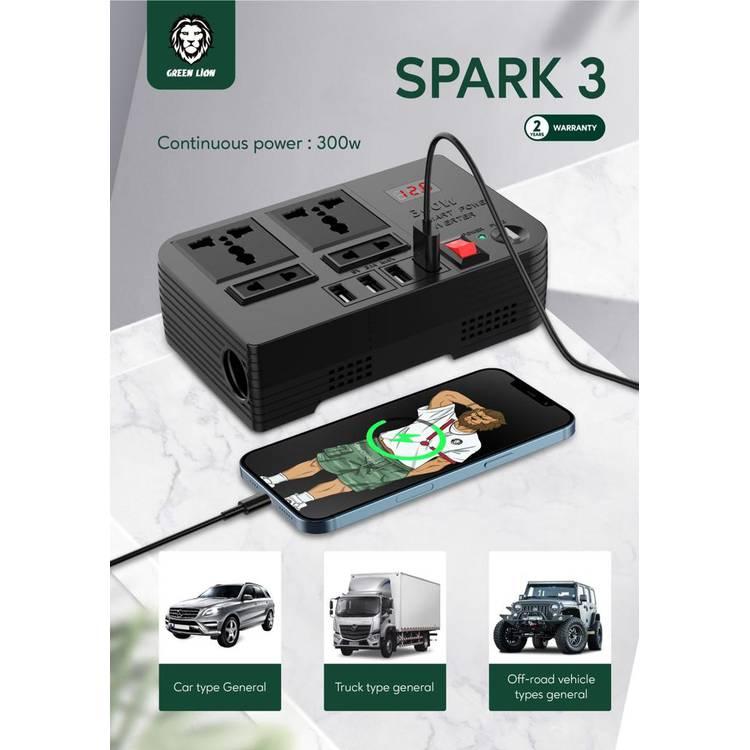 Power Inverter Green Lion GNSPOW300W Spark 3 Car Power Inverter 300W - Black