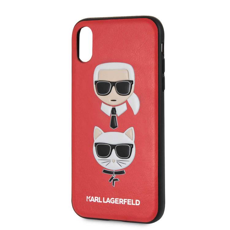 Karl Lagerfeld Embossed PU Hard Case Karl and Choupette for iPhone Xr - Red