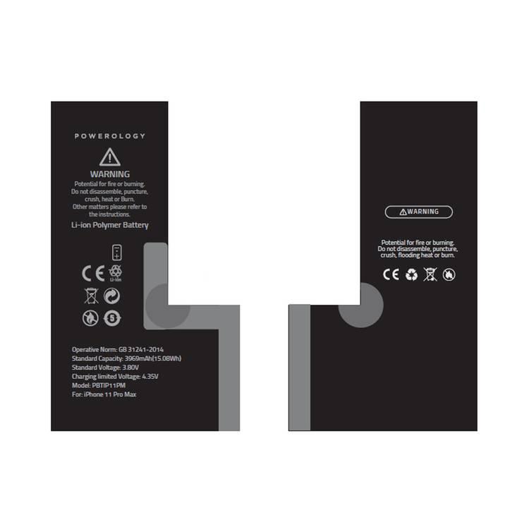 Powerology Li-ion Polymer Phone Battery 3969mAh / 15.08Wh for iPhone 11 Pro Max-Black