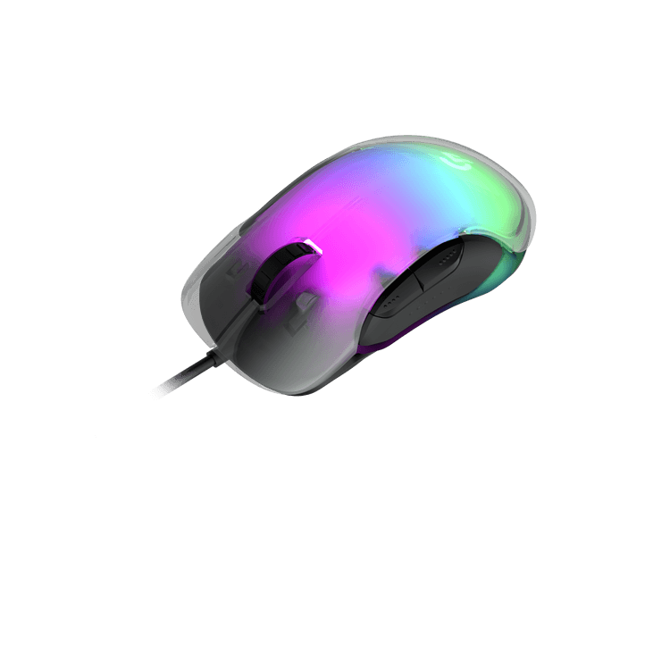Porodo Gaming RGB 8D Crystal Shell Mouse 12800 DPI | Ergonomic Design Gaming Mouse - Clear