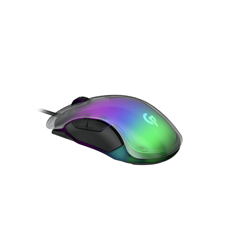 Porodo Gaming RGB 8D Crystal Shell Mouse 12800 DPI | Ergonomic Design Gaming Mouse - Clear