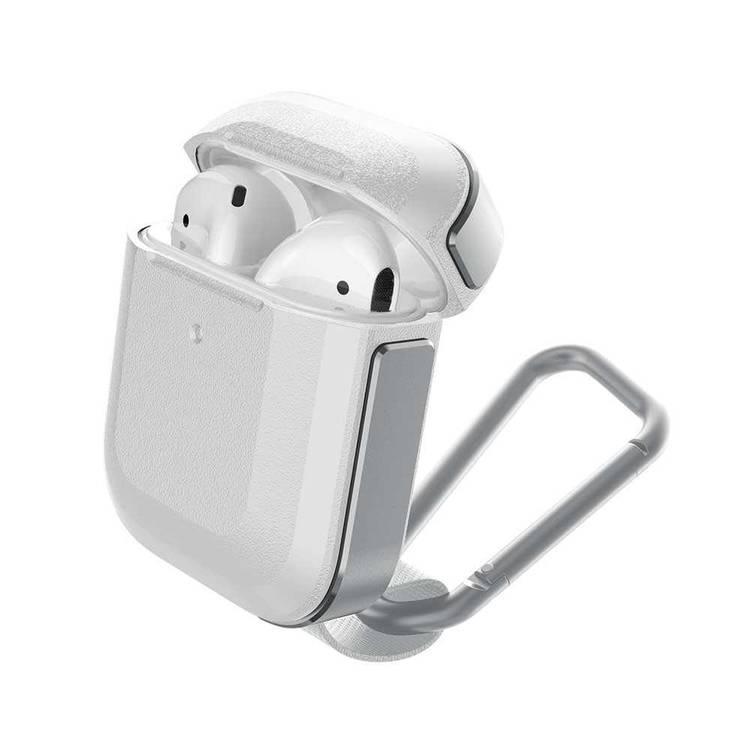 X-Doria Defense Trek Aluminum Bumper Case with Anti-Lost Carabiner & Loop Compatible for AirPods 1 & 2 - Sleek Design Cover - 360 Degree Protection - Charging Light Visible - Silver