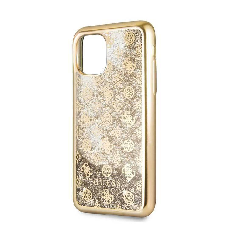 CG MOBILE Guess 4G Peony Liquid Glitter TPU Phone Case Compatible with iPhone 11 Pro Max (6.5") Soft TPU Mobile Case, Anti-Scratch Officially Licensed - Gold