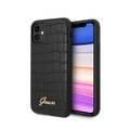 CG Mobile Guess PU Croco Print Phone Case with Metal Logo Compatible for iPhone 11 (6.1") Shock & Scratch Resistant Officially Licensed - Black