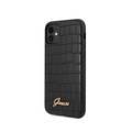 CG Mobile Guess PU Croco Print Phone Case with Metal Logo Compatible for iPhone 11 (6.1") Shock & Scratch Resistant Officially Licensed - Black