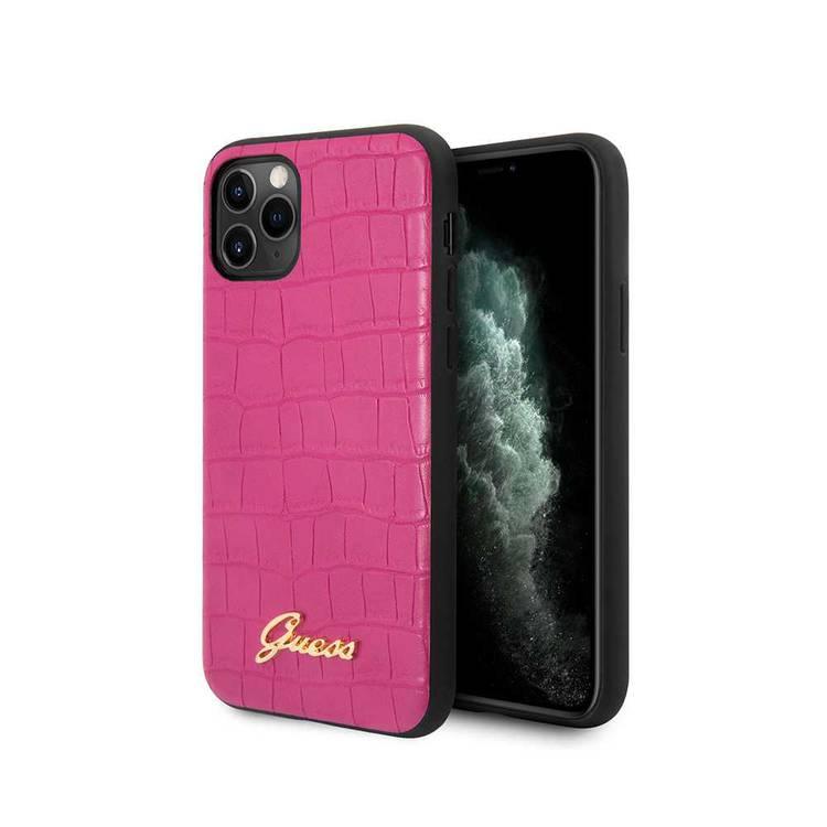 CG Mobile Guess PU Croco Print Phone Case with Metal Logo Compatible for iPhone 11 Pro Max (6.5") Shock & Scratch Resistant Officially Licensed - Pink