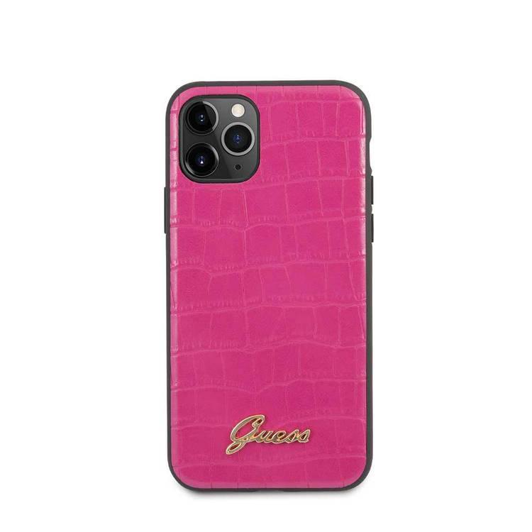 CG Mobile Guess PU Croco Print Phone Case with Metal Logo Compatible for iPhone 11 Pro Max (6.5") Shock & Scratch Resistant Officially Licensed - Pink