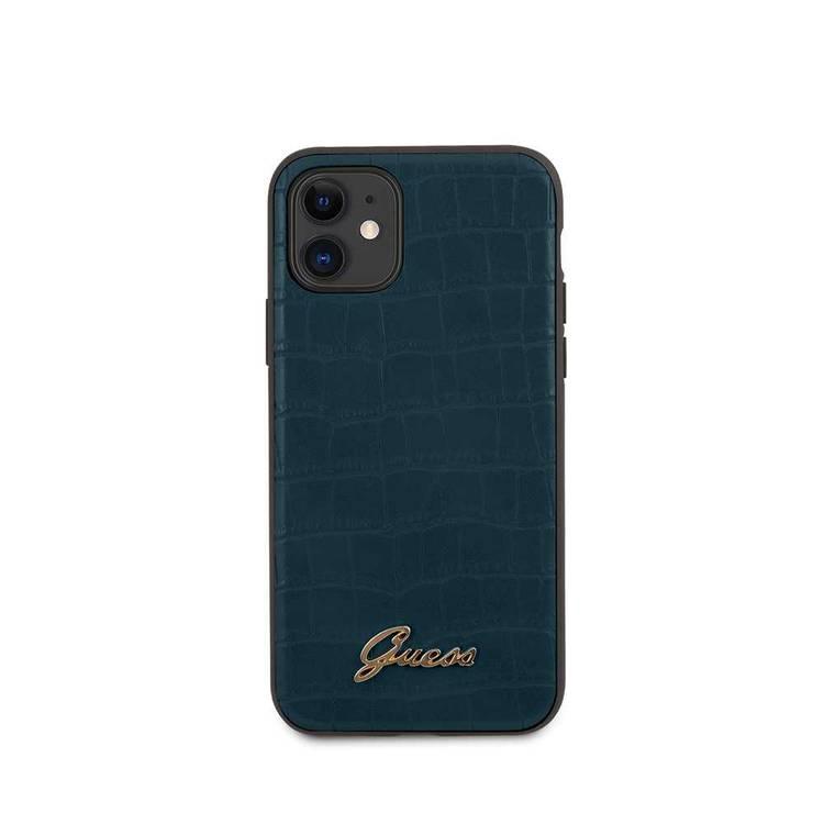 CG Mobile Guess PU Croco Print Phone Case with Metal Logo Compatible for iPhone 11 (6.1") Shock & Scratch Resistant Officially Licensed - Blue