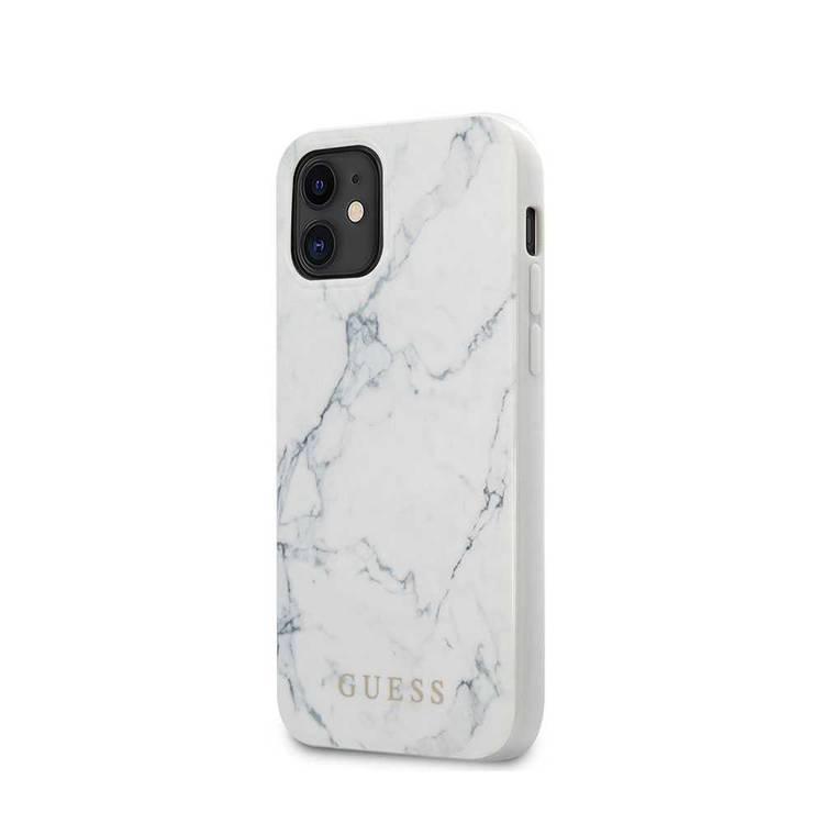 CG MOBILE Guess PC/TPU Marble Design Phone Case Compatible for iPhone 12 Mini (5.4) Protective Mobile Case Officially Licensed - White