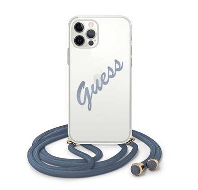 CG MOBILE Guess Crossbody Script Hard Phone Case Compatible for iPhone 12 / 12 Pro (6.1) Mobile Case Officially Licensed - Vintage Blue