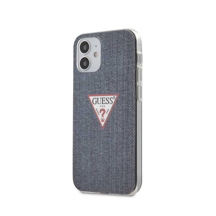 CG MOBILE Guess PC/TPU Denim Print Phone Case Compatible for iPhone 12 Mini (5.4") Mobile Case Suitable with Wireless Chargers Officially Licensed - Dark Blue