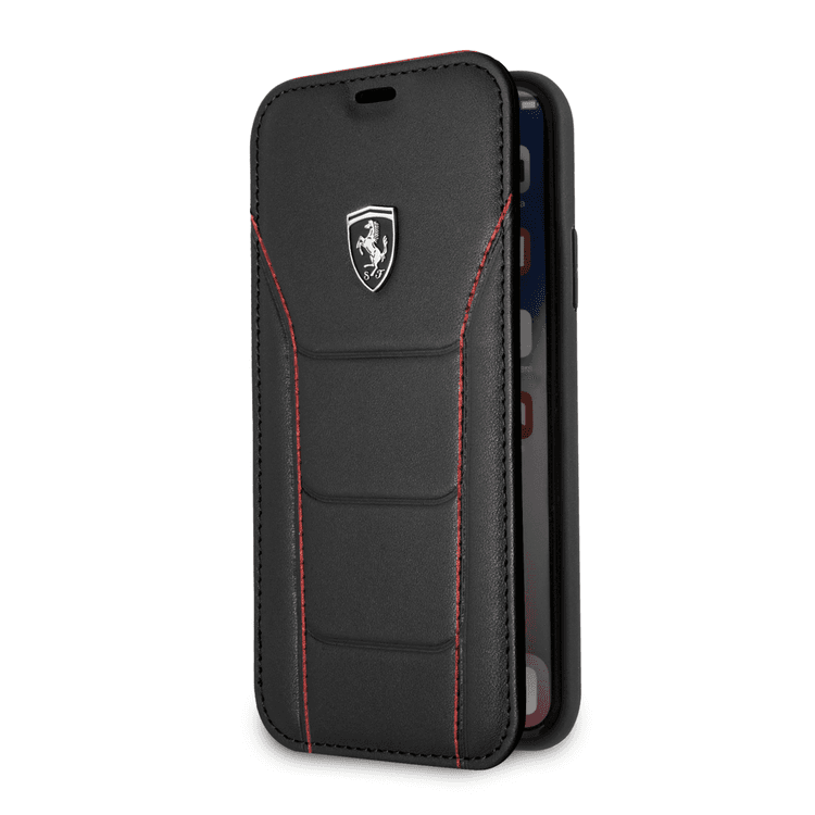 Ferrari Heritage 488 Genuine Leather Book Type Case for iPhone X - Black