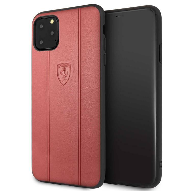 CG MOBILE Ferrari Off Track Leather Embossed Line Phone Case Compatible for iPhone 11 Pro Max (6.5") Mobile Case Suitable with Wireless Charging Officially Licensed - Red