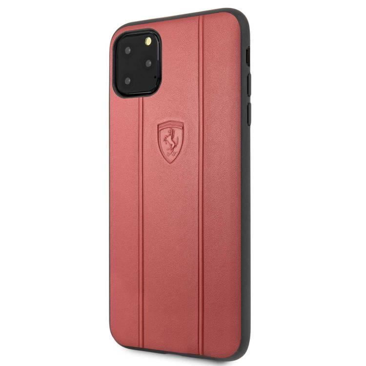سي جي موبايل فيراري جراب هاتف Off Track جلد منقوش بخط الهاتف متوافق مع ايفون 11 برو ماكس (6.5 بوصة) جراب هاتف مناسب مع الشحن اللاسلكي مرخص رسميًا - أحمر