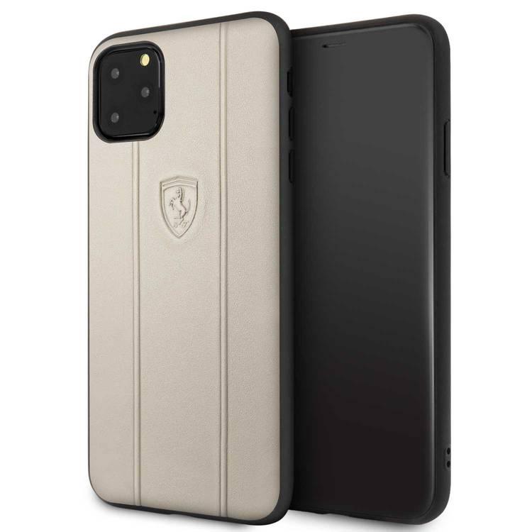 CG MOBILE Ferrari Off Track Leather Embossed Line Phone Case Compatible for iPhone 11 Pro Max (6.5") Mobile Case Suitable with Wireless Charging Officially Licensed - Beige