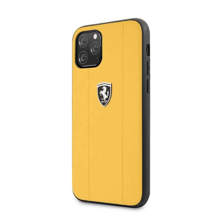 Ferrari Off Track Embossed Metal Logo Leather Case for iPhone 11 Pro - Yellow