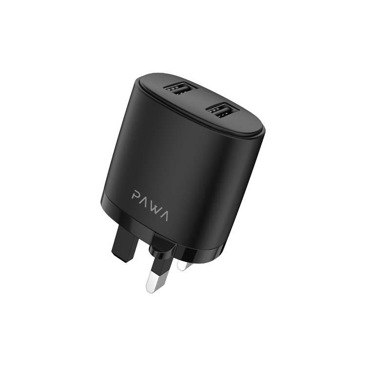Pawa Solid Travel Charger Dual USB Port 2.4A With Micro Cable-Black
