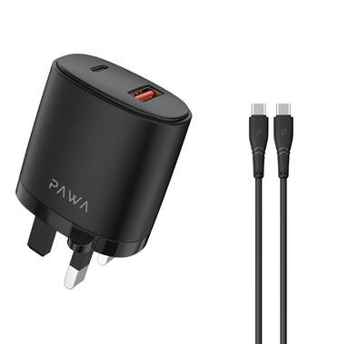 Pawa Solid Travel Charger Dual PD & QC Port With Type-C to Type-C Cable-Black